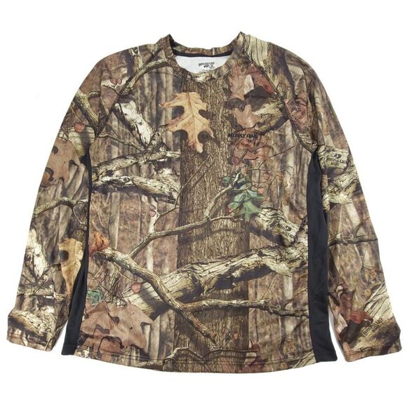 NEW Mossy Oak Crew Neck Mesh Long Sleeve Camo Hunting Shirt Mens Large Brown - Picture 1 of 6